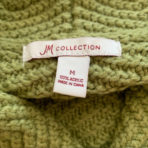 JM Collection Sage Green Wide Collar Cable Knit Sweater/Cardigan, M - Picture 6 of 7